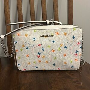 Michael‎ Kors Jet Set Multi White East West Airplane Print Crossbody Bag NWT
